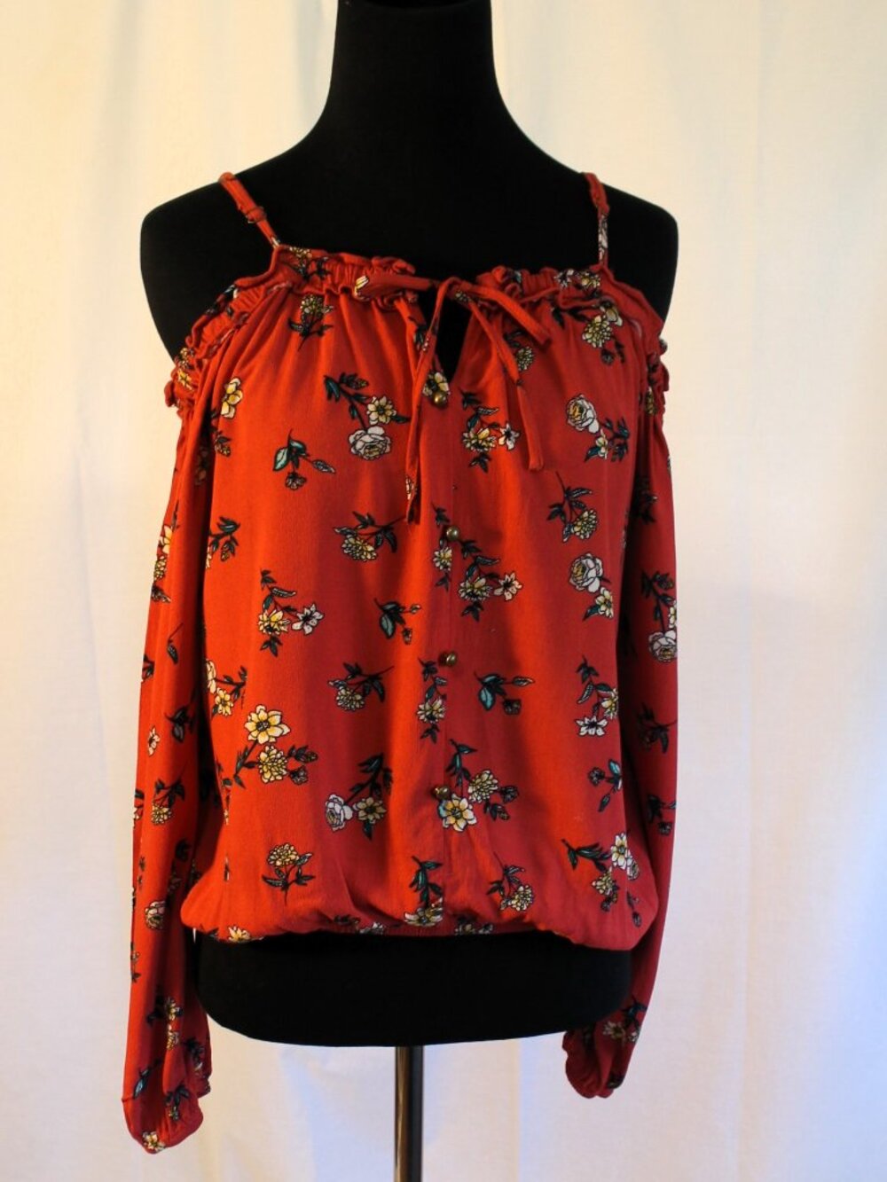 Mason & Belle Rust Floral Cold Shoulder Blouse Medium